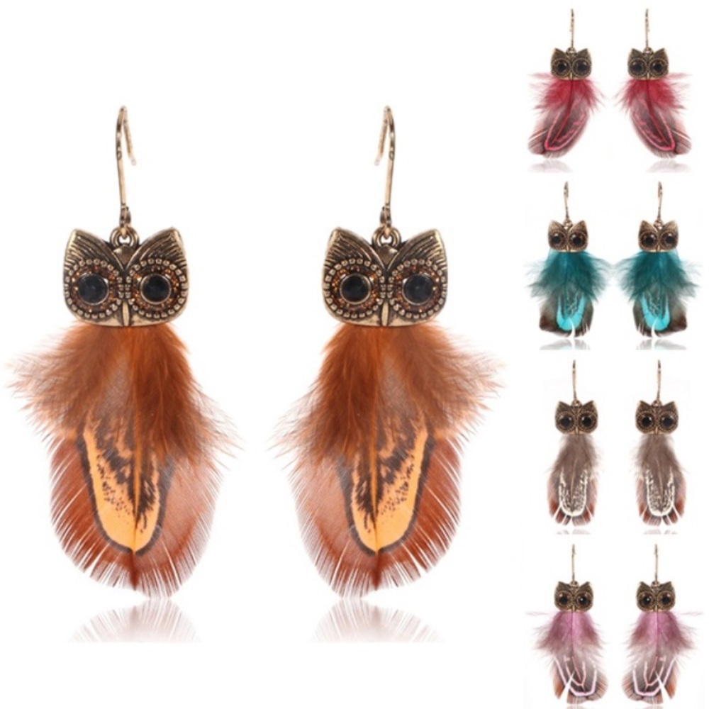 🦉 Adorable owl feather detail drop earrings available in various colors 🦉